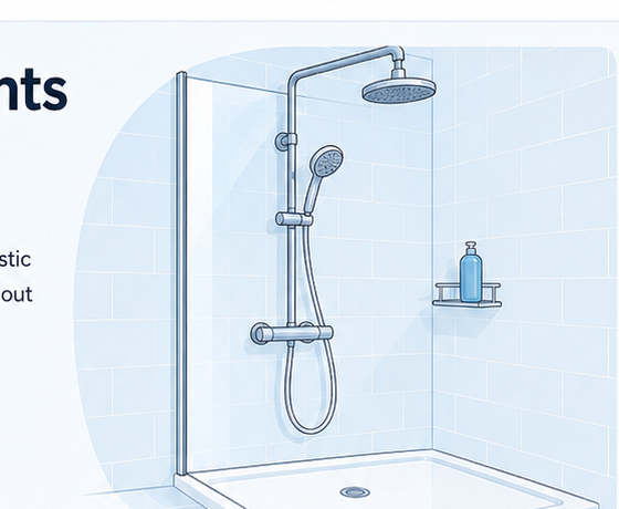 Illustration of a shower in a tiled bathroom